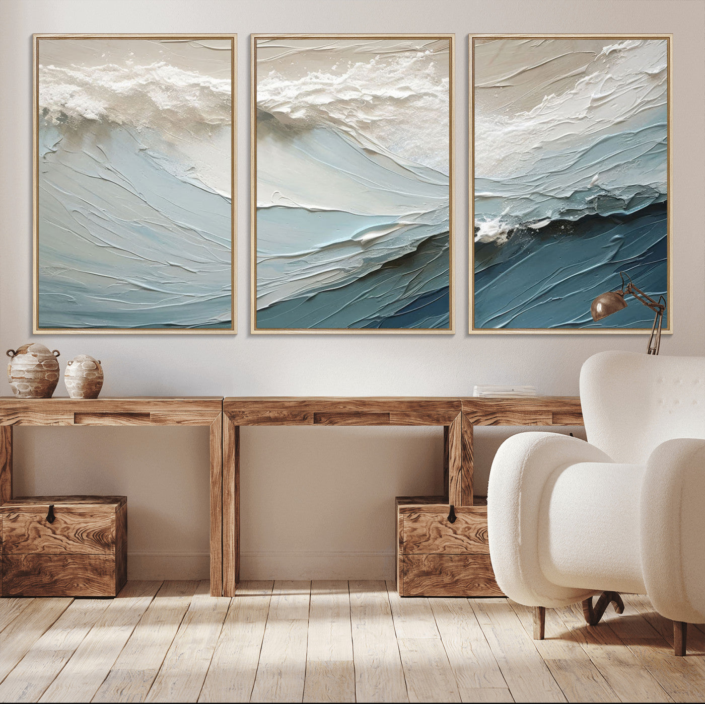 53646-MGV-CV-36X24-Ocean Wave Wall Art Canvas Print, Framed Textured Seascape Art Picture Print, Modern Ocean Perfect Minimal Coastal 2/2 Decor