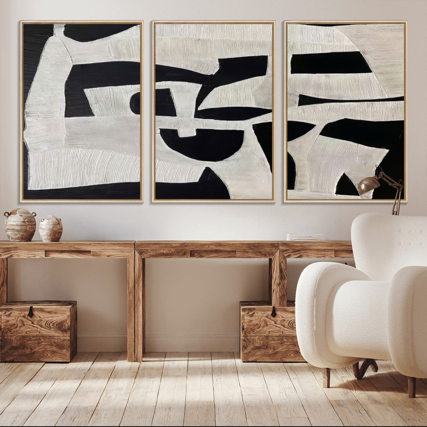 33714-MGV-CV-36X24-Monochrome Design Wall Art Canvas Print, Framed Modern Linework Art Picture Print, Textured Shapes Perfect Monochrome Modern Decor