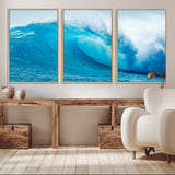 15566-MGV-CV-36X24-Ocean Wave Wall Art Canvas Print, Framed Curling Wave Art Picture Print, Vibrant Surf Wave Perfect Coastal Surf Decor Artwork