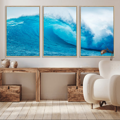 15566-MGV-CV-36X24-Ocean Wave Wall Art Canvas Print, Framed Curling Wave Art Picture Print, Vibrant Surf Wave Perfect Coastal Surf Decor Artwork