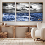 91043-MGV-CV-36X24-Stormy Ocean Wall Art Canvas Print, Framed Moody Seascape Art Picture Print, Monochrome Sea Perfect Coastal Drama Decor Artwork