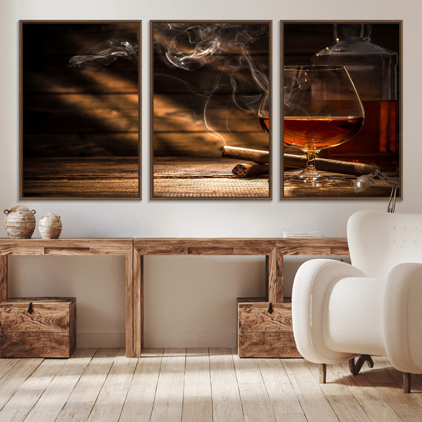 92305-MGV-CV-36X24-Whiskey & Cigar Wall Art – Moody Whiskey and Cigar Canvas Print, Sophisticated Bar or Home Lounge Decor for Office, Man Cave or
