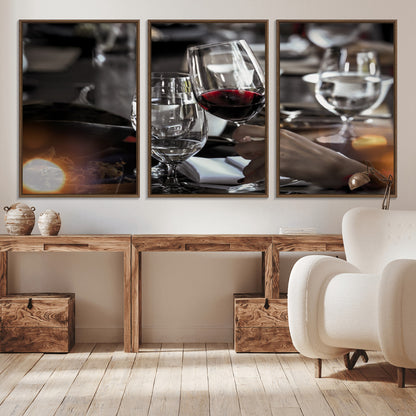 75513-MGV-CV-36X24-Elegant Wine Toast Wall Art – Close-Up Red Wine Glass at Dinner Table Canvas Print, Sophisticated Dining Room or Bar Decor