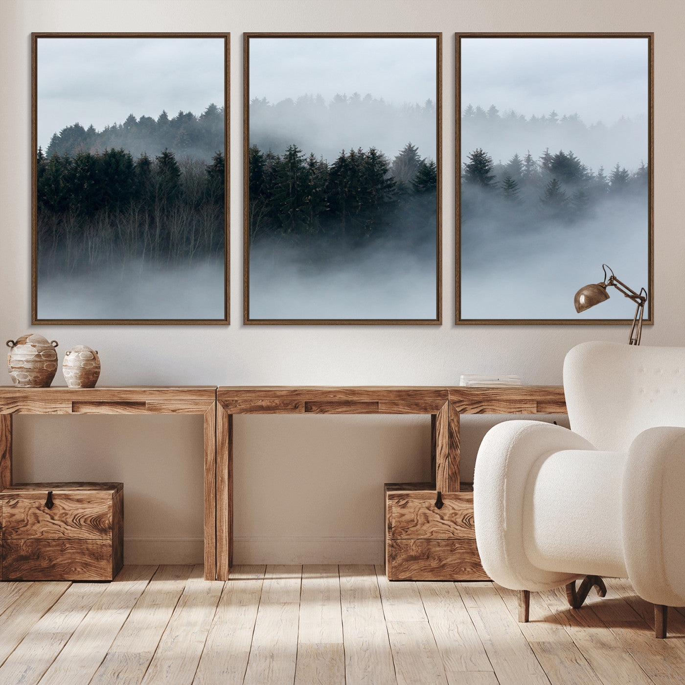 42596-MGV-CV-36X24-Misty Forest Wall Art – Atmospheric Pine Trees Canvas Print, Nature Landscape Decor for Living Room, Bedroom, Office, or Cabin