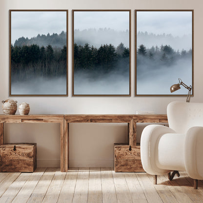 42596-MGV-CV-36X24-Misty Forest Wall Art – Atmospheric Pine Trees Canvas Print, Nature Landscape Decor for Living Room, Bedroom, Office, or Cabin