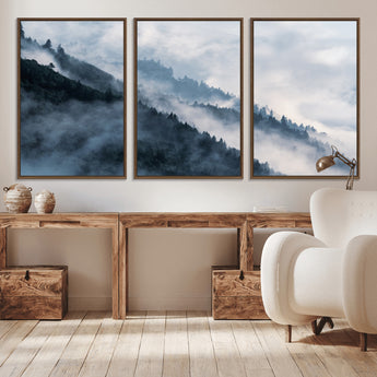 85737-MGV-CV-36X24-Misty Mountain Wall Art – Atmospheric Pine Forest Canvas Print with Fog and Mist, Calm Nature Decor for Living Room, Bedroom,