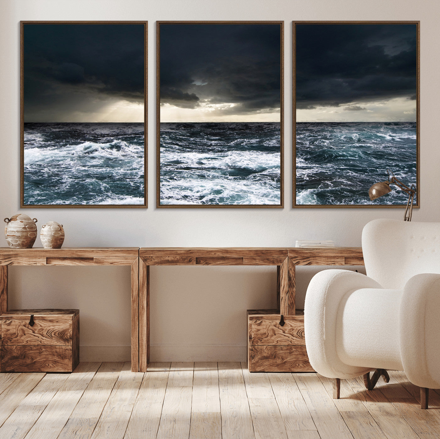 42607-MGV-CV-36X24-Stormy Ocean Wall Art – Dramatic Sea and Sky Canvas Print with Sun Rays, Moody Nature Decor for Living Room, Office, Bedroom or