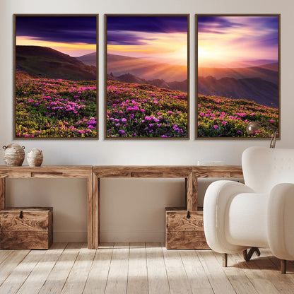 49741-MGV-CV-36X24-Mountain Sunrise Wall Art – Vibrant Floral Landscape Canvas Print, Nature Home Decor for Living Room, Bedroom Office or Cabin