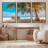 69754-MGV-CV-36X24-Tropical Beach Wall Art – Relaxing Palm Tree and Lounge Chairs Canvas Print, Serene Coastal Decor for Living Room, Bedroom, Office