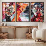 24452-MGV-CV-36X24-Vibrant Jazz Musician Painting - Expressive Art Print of Live Jazz Band, Perfect Wall Decor for Music Lovers and Art Enthusiasts