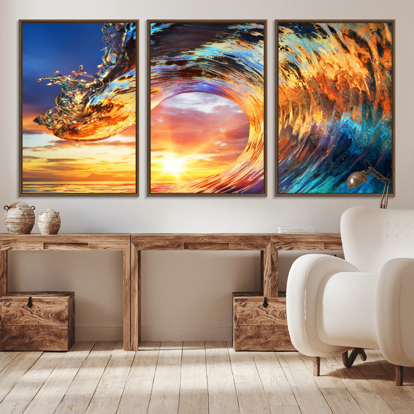 52890-MGV-CV-36X24-Surfing Wave Wall Art Canvas Print, Framed Sunset Ocean Art Picture Print, Ocean Wave Perfect Nautical Decor Artwork