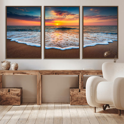 87032-MGV-CV-36X24-Ocean Sunset Wall Art – Stunning Beach Canvas Print with Vibrant Sky, Calm Waves, and Golden Horizon, Perfect Coastal Decor for