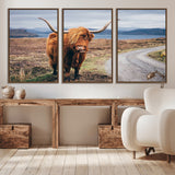 56121-MGV-CV-36X24-Rustic Highland Cow Wall Art – Panoramic Nature Canvas Print, Perfect Decor for Home, Office, Living Room or Man Cave