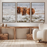 10396-MGV-CV-36X24-Highland Cattle Wall Art – Rustic Winter Landscape Canvas Print, Farmhouse Decor for Living Room, Office, Cabin or Country Home