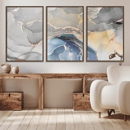 63211-MGV-CV-36X24-Abstract Fluid Art Wall Decor – Blue, Gray & Gold Canvas Print, Modern Home and Office Wall Art Decor for Living Room, Bedroom or