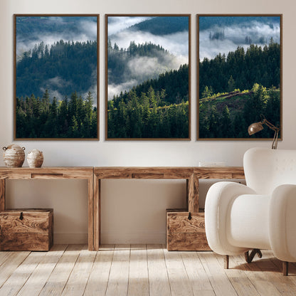 55972-MGV-CV-36X24-Whispering Pines Wall Art – Panoramic Misty Forest Canvas Print, Serene Nature Decor for Home, Office or Cabin Retreat