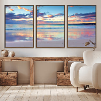 64882-MGV-CV-36X24-Tranquil Sunset Beach Wall Art – Panoramic Ocean Reflection Canvas Print, Calm Coastal Decor for Bedroom, Living Room or Office