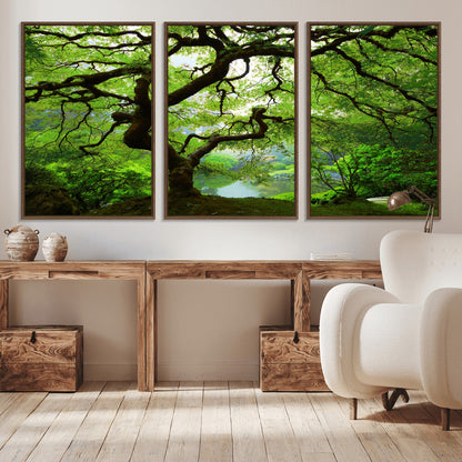 18094-MGV-CV-36X24-Emerald Canopy Wall Art – Panoramic Lush Green Tree Canvas Print, Serene Nature Decor for Office, Living Room or Meditation Space