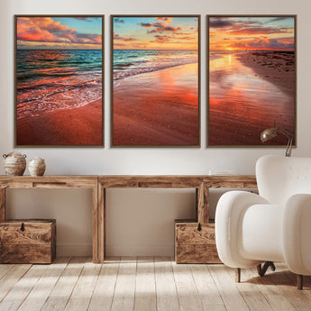 77723-MGV-CV-36X24-Sunset Beach Wall Art – Vibrant Ocean Waves and Golden Horizon Canvas Print, Coastal Seascape Photography Home Decor