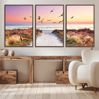 54411-MGV-CV-36X24-Coastal Path Sunrise Wall Art – Serene Ocean Canvas Print, Beach Landscape Decor for Living Room, Bedroom or Office, Peaceful