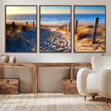31889-MGV-CV-36X24-Sandy Beach Pathway Wall Art – Coastal Dune Fence and Ocean View Canvas Print, Relaxing Seaside Landscape Decor for Living Room or