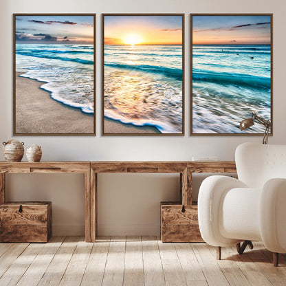 27815-MGV-CV-36X24-Ocean Sunrise Beach Wall Art – Serene Coastal Canvas Print with Waves and Golden Morning Light, Relaxing Seascape Decor for
