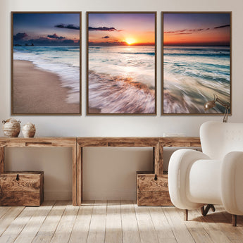 99906-MGV-CV-36X24-Morning Tide Canvas Print – Soft Sunrise Ocean Waves Wall Art, Coastal Serenity Decor for Home & Office