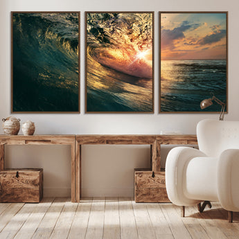 55359-MGV-CV-36X24-Radiant Ocean Wave Wall Art – Panoramic Surf Canvas Print, Vibrant Sunset Beach Decor for Home, Office or Man Cave