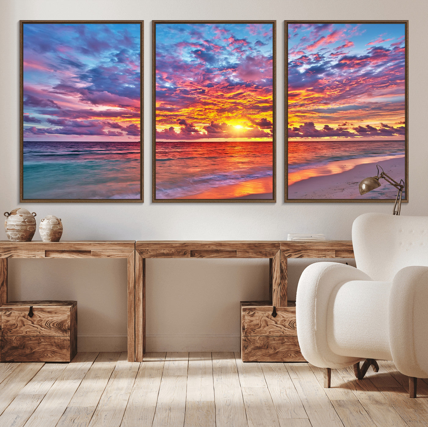 72836-MGV-CV-36X24-Fiery Sunset Beach Wall Art – Panoramic Vibrant Ocean Canvas Print, Dramatic Coastal Decor for Living Room, Bedroom or Office