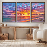 72836-MGV-CV-36X24-Fiery Sunset Beach Wall Art – Panoramic Vibrant Ocean Canvas Print, Dramatic Coastal Decor for Living Room, Bedroom or Office