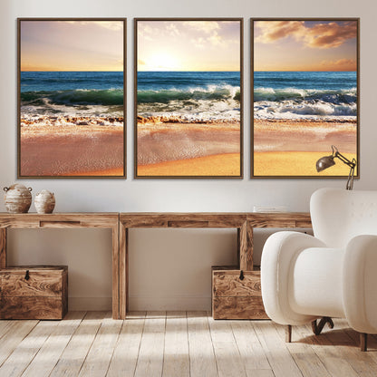 79005-MGV-CV-36X24-Golden Sunrise Ocean Waves Wall Art – Panoramic Seashore Canvas Print, Calming Coastal Decor for Home, Office or Relaxation Space