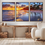 19917-MGV-CV-36X24-Tropical Sunset Beach Wall Art – Panoramic Palm Trees and Ocean Canvas Print, Vibrant Coastal Decor for Living Room, Office or Man