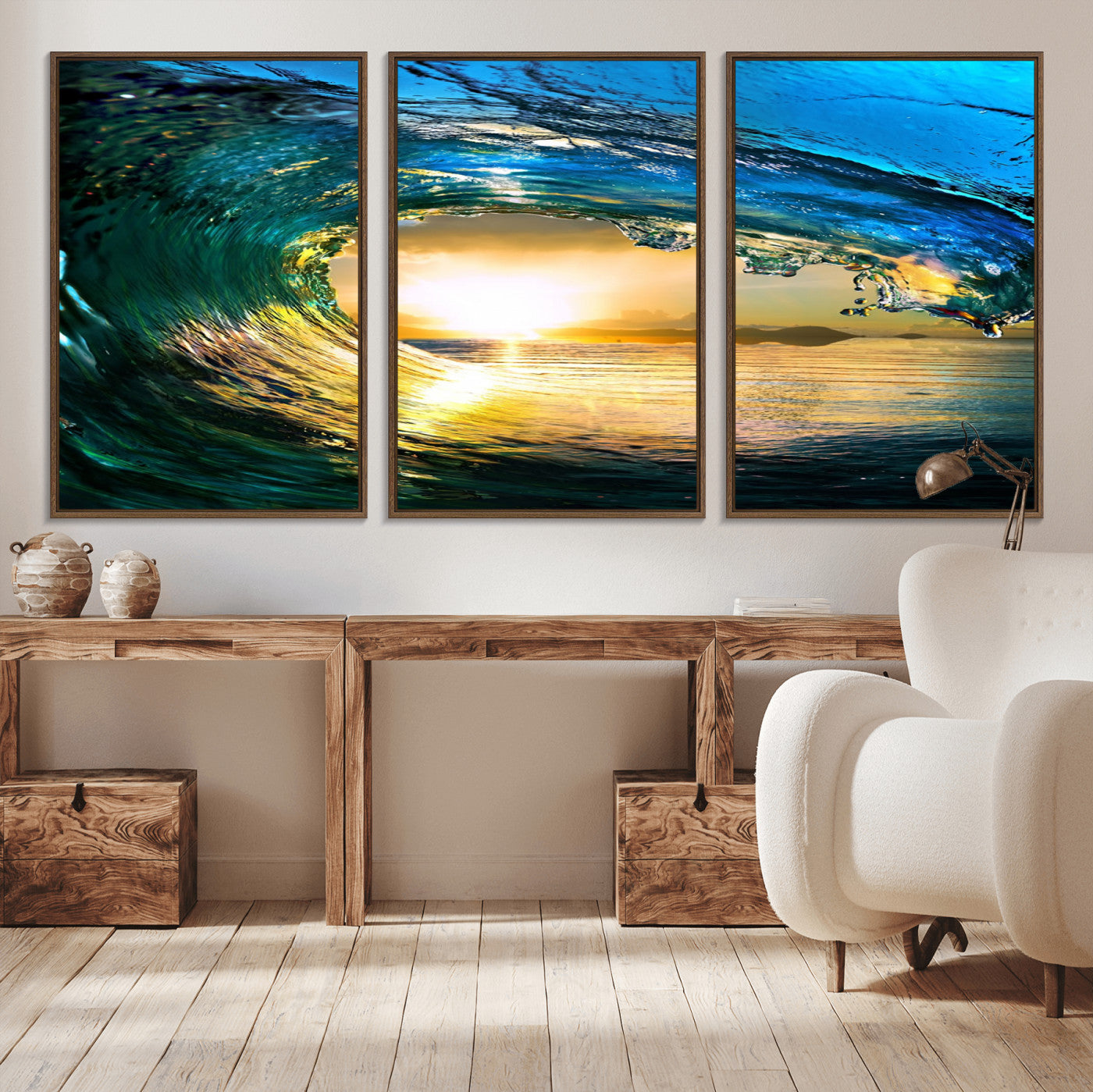19378-MGV-CV-36X24-Ocean Wave Sunset Wall Art – Vibrant Surf and Golden Horizon Canvas Print, Coastal Seascape Photography for Living Room, Bedroom,
