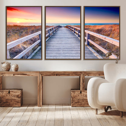 60625-MGV-CV-36X24-Beach Boardwalk Sunrise Wall Art – Coastal Pathway to Ocean Canvas Print, Seaside Landscape Decor for Home or Office