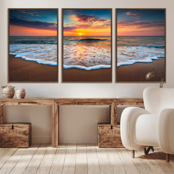 16110-MGV-CV-36X24-Ocean Sunset Wall Art – Vibrant Beach Waves and Horizon Canvas Print, Relaxing Coastal Seascape Decor for Living Room or Bedroom