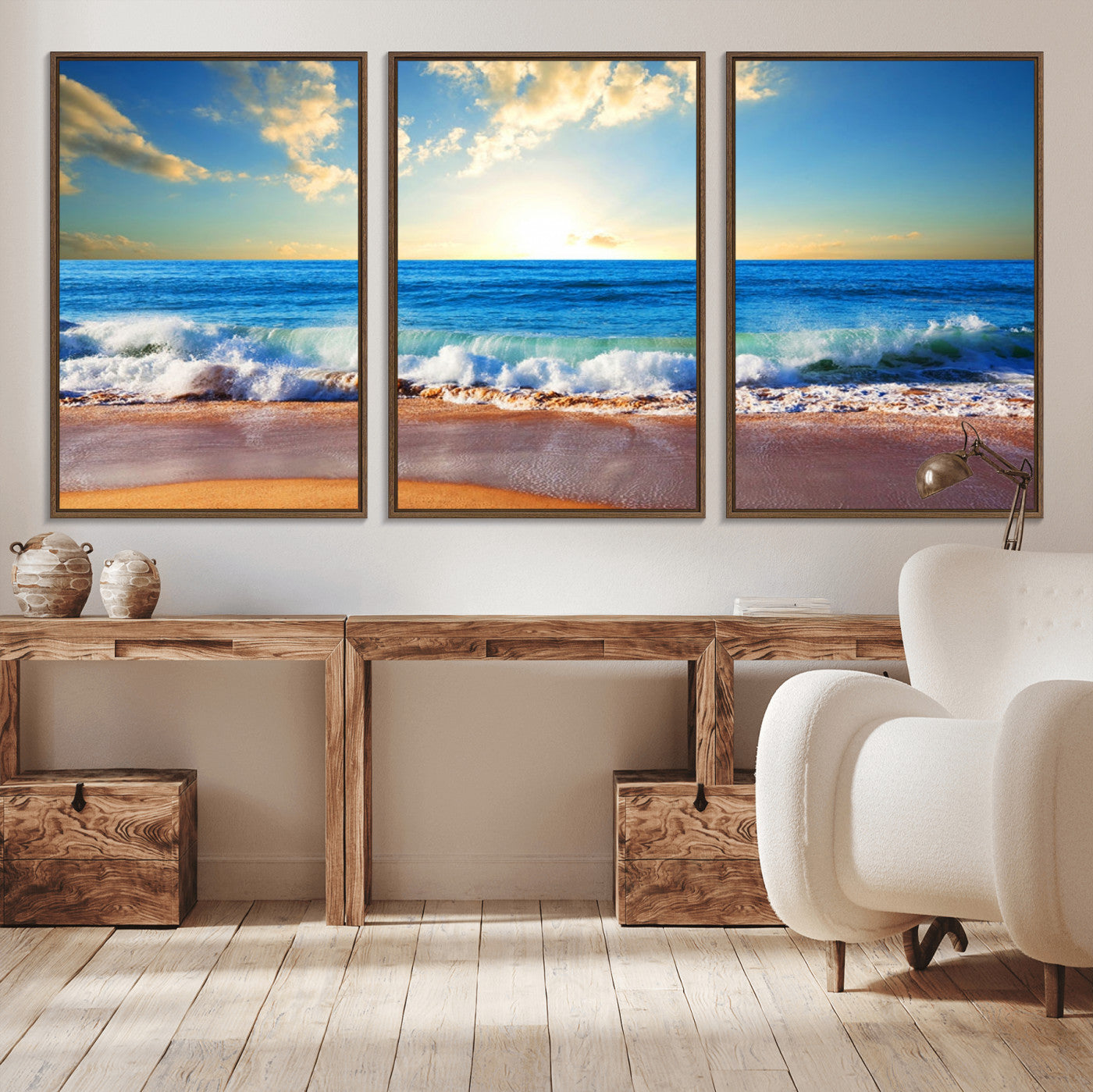 50522-MGV-CV-36X24-Ocean Sunrise Wall Art – Peaceful Beach Waves and Golden Horizon Canvas Print, Coastal Seascape Decor for Home or Office