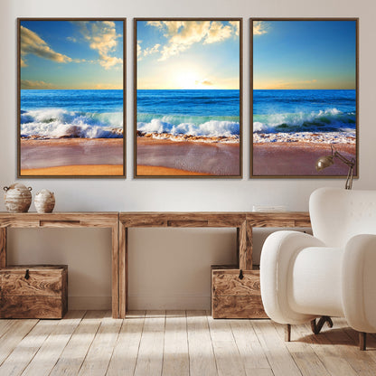 50522-MGV-CV-36X24-Ocean Sunrise Wall Art – Peaceful Beach Waves and Golden Horizon Canvas Print, Coastal Seascape Decor for Home or Office