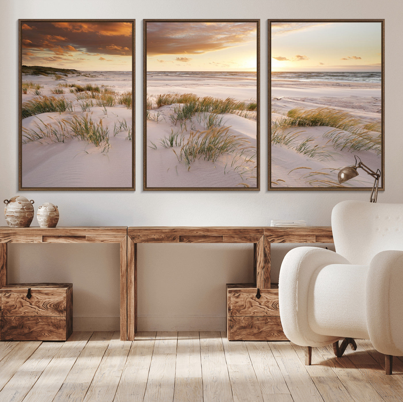 61246-MGV-CV-36X24-Coastal Sand Dunes Wall Art – Serene Beach Sunset Canvas Print with Grasses and Ocean View, Tranquil Seaside Decor for Living Room