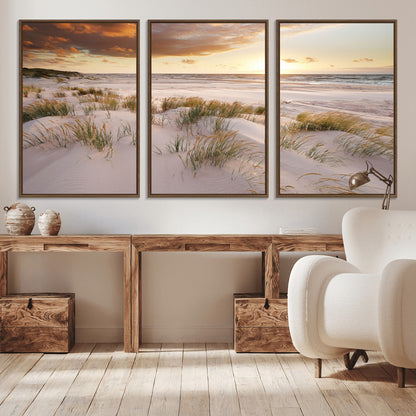 61246-MGV-CV-36X24-Coastal Sand Dunes Wall Art – Serene Beach Sunset Canvas Print with Grasses and Ocean View, Tranquil Seaside Decor for Living Room