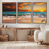 72948-MGV-CV-36X24-Ocean Sunset Wave Wall Art – Dramatic Seascape Canvas Print with Golden Sky and Crashing Waves, Coastal Beach Decor for Living