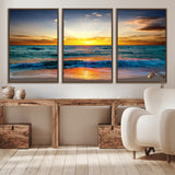 50627-MGV-CV-36X24-Ocean Sunset Wall Art – Serene Beach Canvas Print with Waves and Golden Sky, Coastal Decor for Living Room or Office