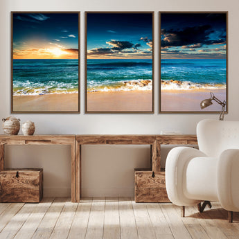 88985-MGV-CV-36X24-Ocean Sunset Wall Art – Tranquil Beach Waves Canvas Print, Coastal Seascape Decor for Living Room or Office
