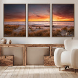 90176-MGV-CV-36X24-Beach Sunset Wall Art – Coastal Sand Dune Canvas Print with Ocean Waves and Dramatic Sky, Seaside Landscape Decor for Living Room