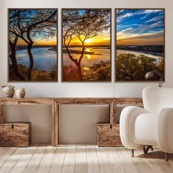 66839-MGV-CV-36X24-Lake Sunset Wall Art – Golden Hour Canvas Print with Trees and Water Reflection, Scenic Landscape Photography for Living Room,