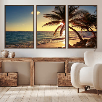 82710-MGV-CV-36X24-Palm Tree Sunset Beach Wall Art – Tropical Ocean Canvas Print, Coastal Paradise Seascape Decor for Living Room or Office Wall
