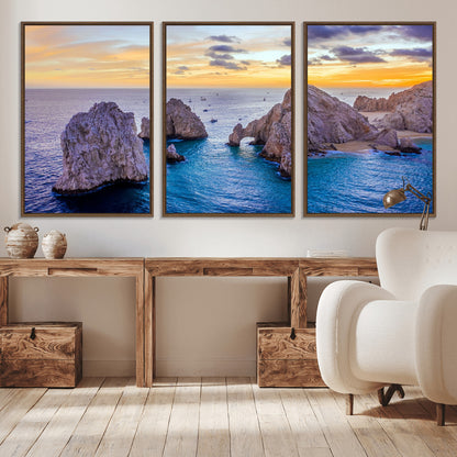72955-MGV-CV-36X24-Ocean Rock Formation Wall Art – Sunset Coastal Seascape Print, Beach Landscape Decor for Living Room or Office