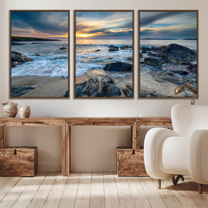 17902-MGV-CV-36X24-Rocky Shore Ocean Sunset Wall Art – Coastal Seascape Canvas Print, Nature Beach Decor for Living Room or Office