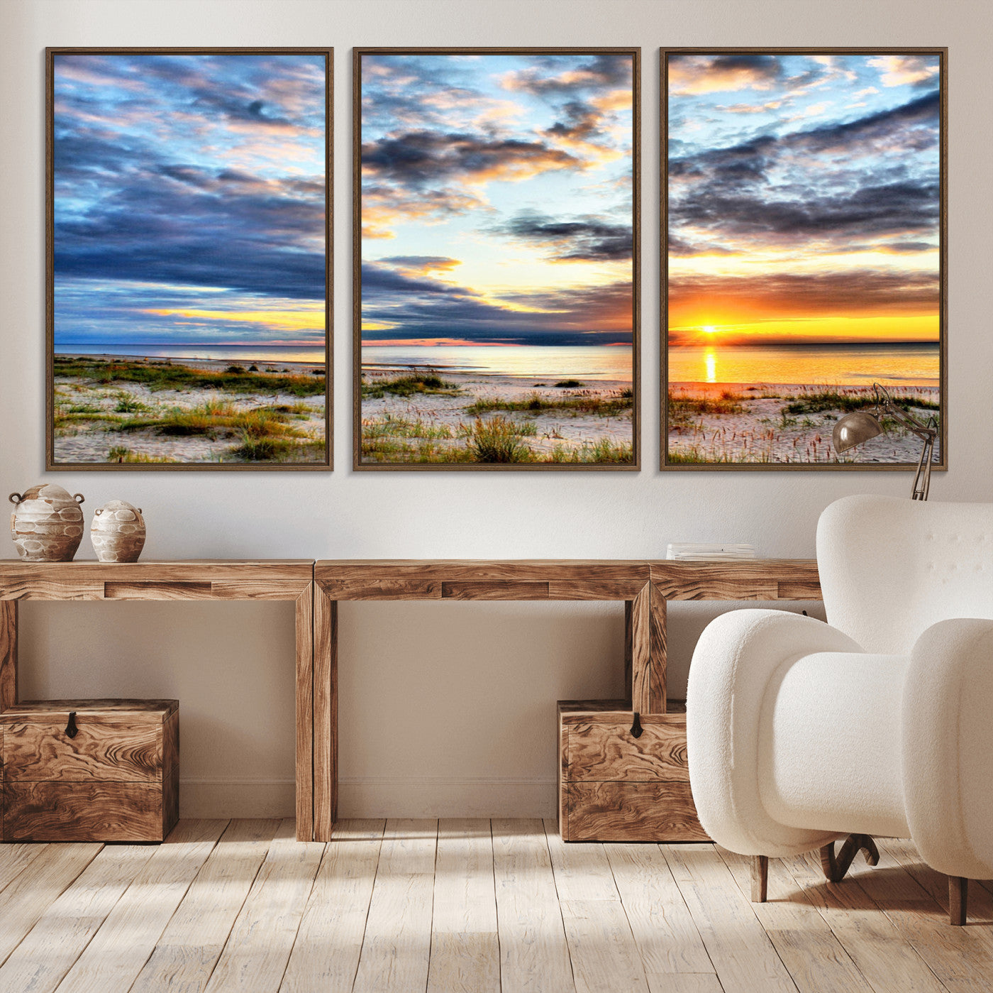 39645-MGV-CV-36X24-Golden Beach Sunset Wall Art – Serene Ocean Horizon Canvas Print, Coastal Nature Landscape Decor for Living Room, Bedroom or