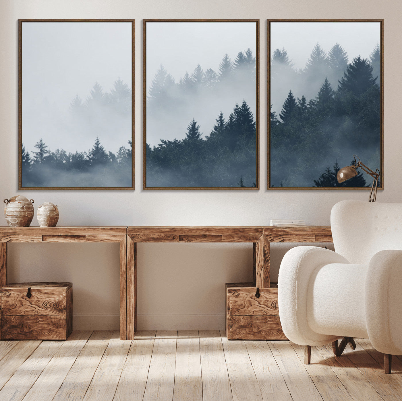 23671-MGV-CV-36X24-Misty Forest Wall Art – Serene Foggy Pine Trees Landscape Canvas Print, Tranquil Nature Decor for Living Room, Bedroom or Office
