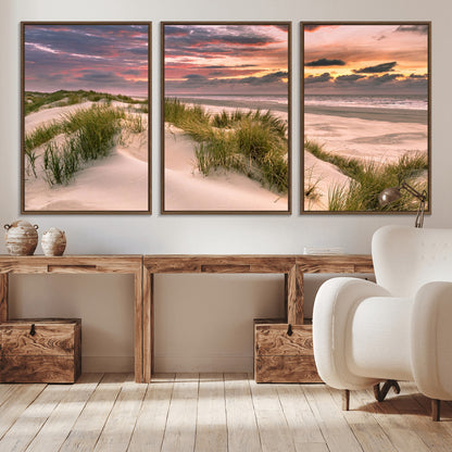 60570-MGV-CV-36X24-Beach Sunset Wall Art – Coastal Sand Dunes and Ocean Horizon Canvas Print, Tranquil Seascape Photography Decor for Living Room or
